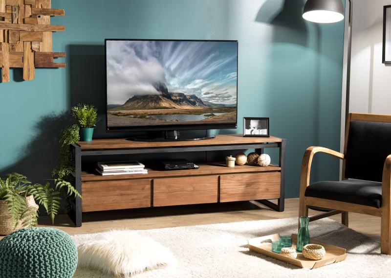 Meuble TV SIXTINE marron 3 tiroirs teck recyclé Meuble TV SIXTINE marron 3 tiroirs teck recyclé