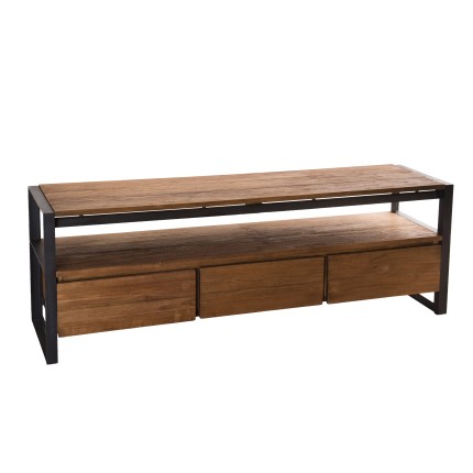 Meuble TV SIXTINE marron 3 tiroirs teck recyclé