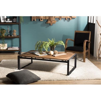 SIXTINE Rectangular Coffee Table 120x70cm Teak Recycled Top Black Metal Legs