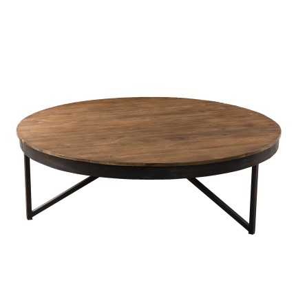 Table basse ronde marron 110x110cm en teck recyclé