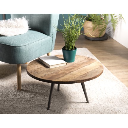 SIXTINE Round Brown Side Table 55x55cm - Recycled Teak with Metal Legs