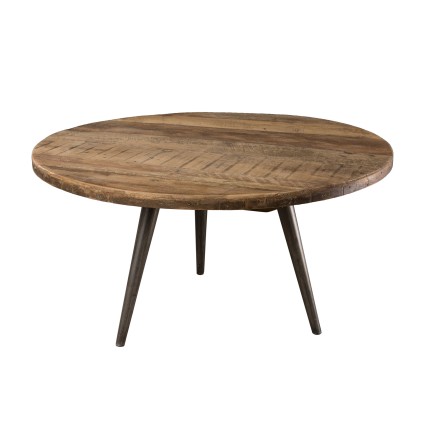 SIXTINE Round Brown Side Table 55x55cm - Recycled Teak with Metal Legs