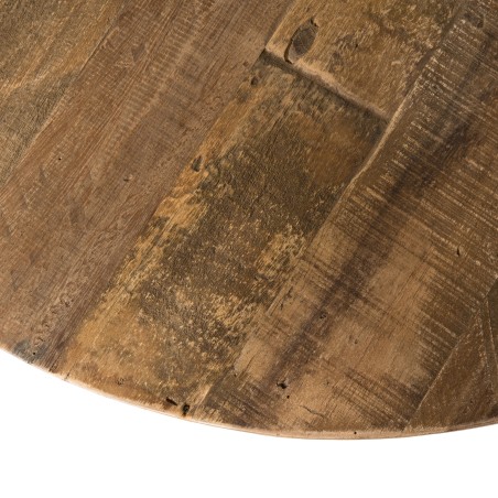 SIXTINE Round Brown Coffee Table 75x75cm - Recycled Teak with Metal Legs