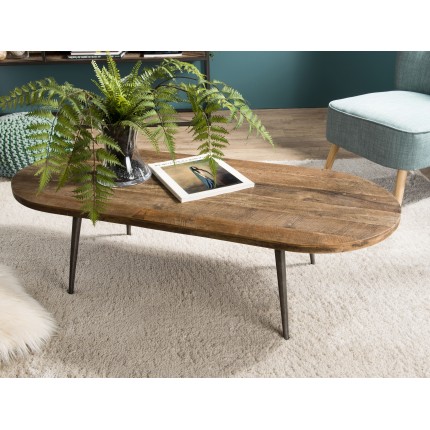 SIXTINE Oval Brown Coffee Table | Recycled Teak & Metal Legs
