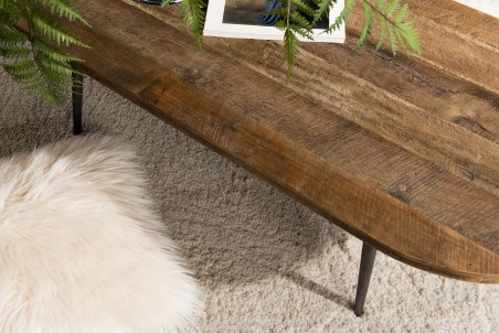 Table basse ovale teck recyclé pieds métal
