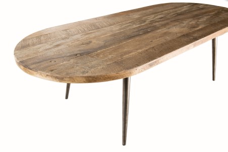 Table basse ovale teck recyclé pieds métal