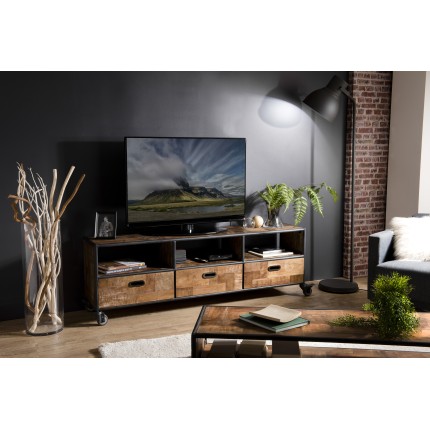 SIXTINE Brown TV Stand on Castors with 3 Drawers and 3 Compartments