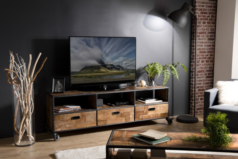 SIXTINE Brown TV Stand on Castors with 3 Drawers and 3 Compartments SIXTINE Brown TV Stand on Castors with 3 Drawers and 3 Compartments