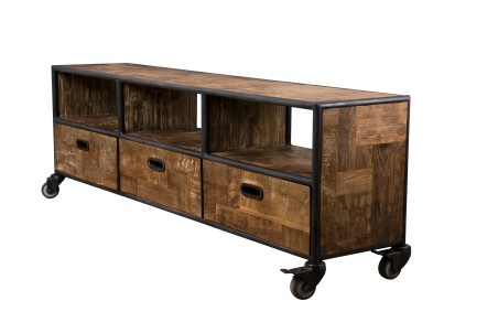 SIXTINE Brown TV Stand on Castors with 3 Drawers and 3 Compartments