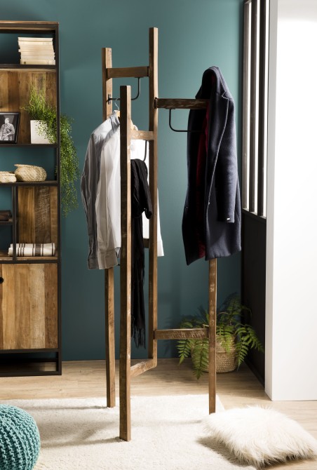 SIXTINE Brown Coat Rack with 3 Panels - Recycled Teak and Metal