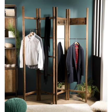 Portemanteau pliable marron SIXTINE - 4 patères - miroir teck recyclé