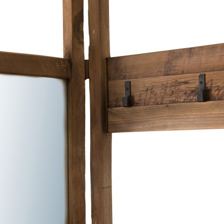 SIXTINE - Portemanteau pliable marron 4 "ventaux" miroir teck recyclé