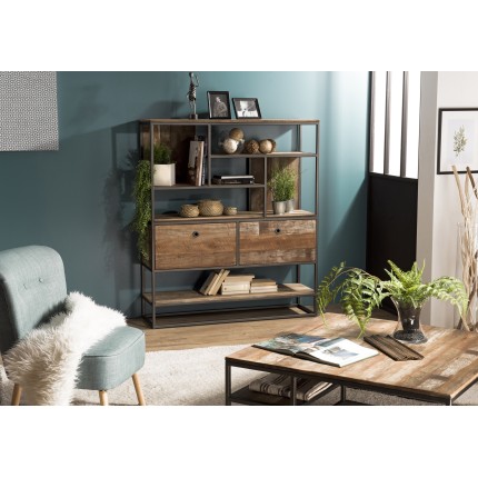 Étagère marron SIXTINE 2 tiroirs 7 niches Teck recyclé