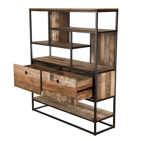 SIXTINE Brown Shelf with 2 Drawers and 7 Niches - Recycled Teak & Acacia Mahogany