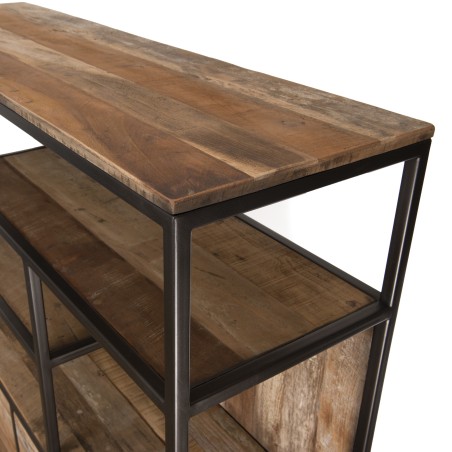 SIXTINE Brown Shelf with 2 Drawers and 7 Niches - Recycled Teak & Acacia Mahogany
