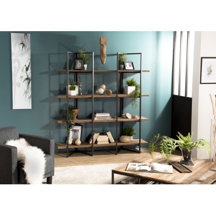 SIXTINE Brown Shelf with 4 Levels - Recycled Teak, Acacia, Mahogany, Black Metal