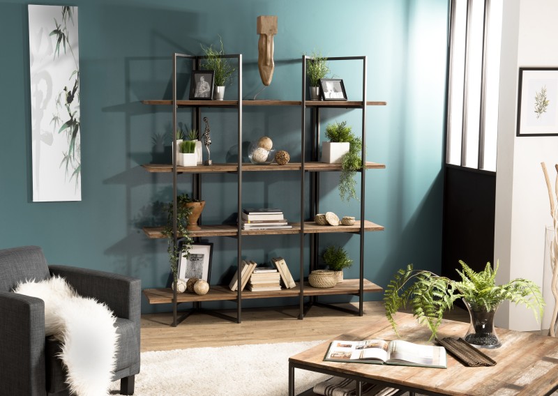 Étagère marron 4 niveaux Teck recyclé Acacia Mahogany Étagère marron 4 niveaux Teck recyclé Acacia Mahogany