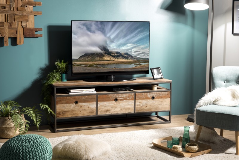 SIXTINE Brown TV Stand with 3 Drawers - Recycled Teak & Metal | 150x40x55 cm SIXTINE Brown TV Stand with 3 Drawers - Recycled Teak & Metal | 150x40x55 cm