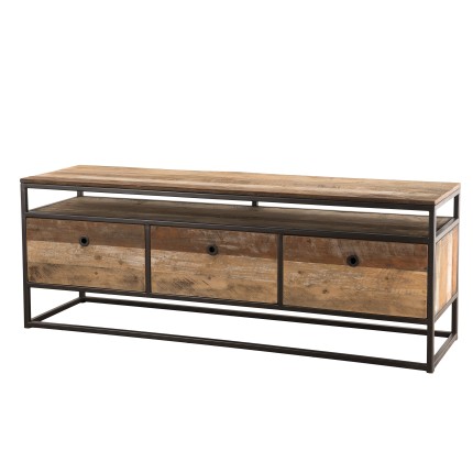 Meuble TV SIXTINE marron 3 tiroirs Teck recyclé