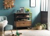 SIXTINE Brown Shelf with 1 Drawer - Recycled Teak Acacia Mahogany and Black Metal