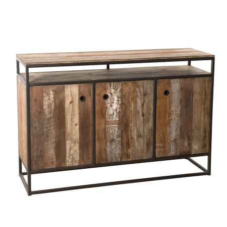 SIXTINE Brown Buffet 3 Doors 1 Shelf Recycled Teak Acacia Mahogany Metal