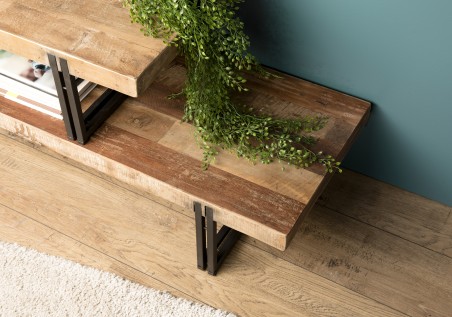 SIXTINE Brown TV Stand 2 Levels - Recycled Teak, Acacia, Mahogany