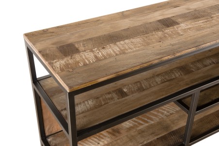 SIXTINE Console Brown 4 Levels Recycled Teak Acacia Mahogany Metal Black