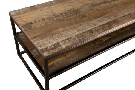 SIXTINE Brown Rectangular Coffee Table - Recycled Teak & Acacia Mahogany