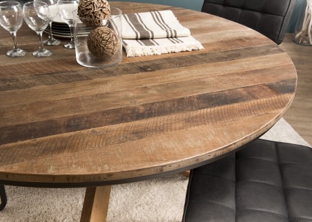 Table à manger ronde SIXTINE - Teck recyclé et Acacia Mahogany