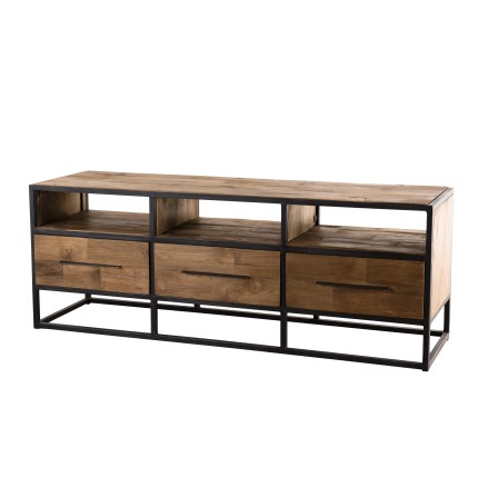 Meuble TV SIXTINE en teck recyclé et métal noir