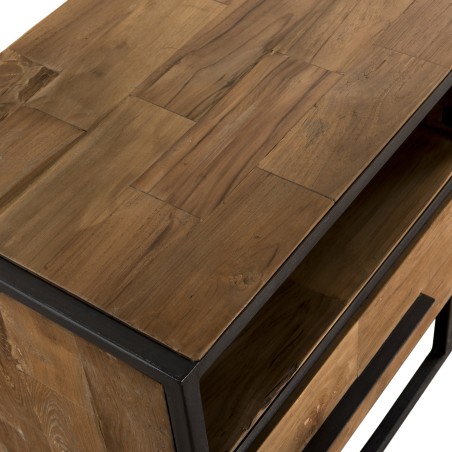 Meuble TV SIXTINE en teck recyclé et métal noir