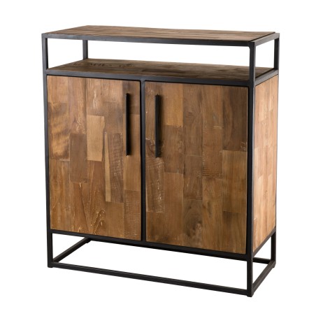 SIXTINE - Brown Buffet 2 Doors 1 Shelf Teak Recycled Black Metal
