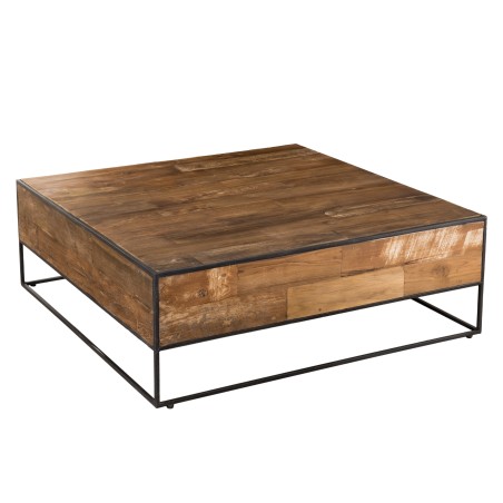 SIXTINE Square Wooden Coffee Table 100x100cm - Recycled Teak and Metal