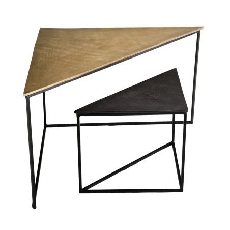 Set de 2 tables gigognes triangles aluminium doré et noir