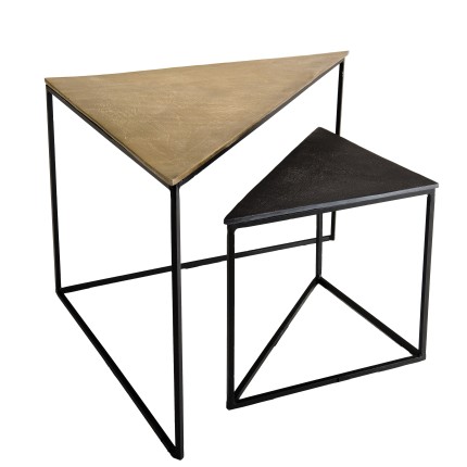 Set de 2 tables gigognes triangles aluminium doré et noir