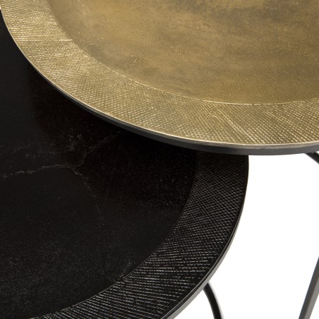JOHAN - Set of 2 Round Nesting Side Tables in Gold and Black Aluminium