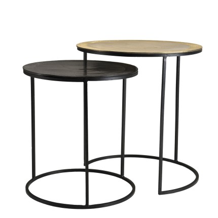 JOHAN - Set of 2 Round Nesting Side Tables in Gold and Black Aluminium