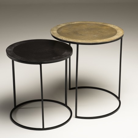 JOHAN - Set of 2 Round Nesting Side Tables in Gold and Black Aluminium