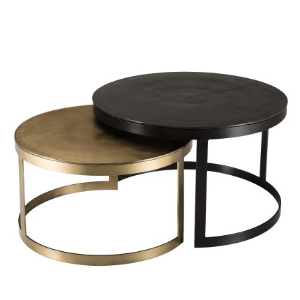 Set de 2 tables gigognes JOHAN - Aluminium noir doré - Salon moderne