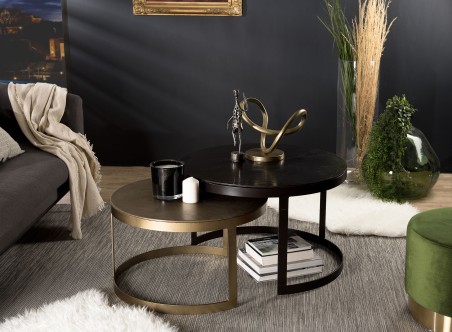 Set de 2 tables gigognes JOHAN - Aluminium noir doré - Salon moderne