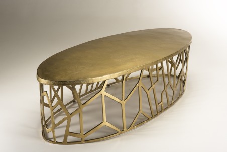 Table basse ovale JOHAN 150x60cm aluminium doré