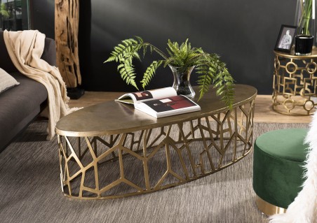 Table basse ovale JOHAN 150x60cm aluminium doré