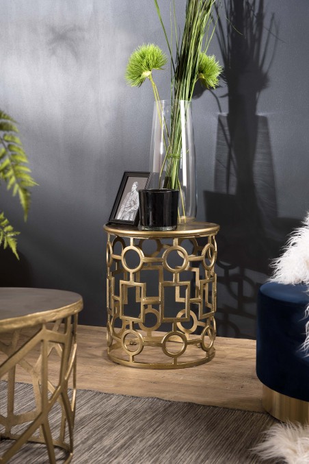 JOHAN Round Side Table 43x43cm - Gold Aluminium with Graphic Base