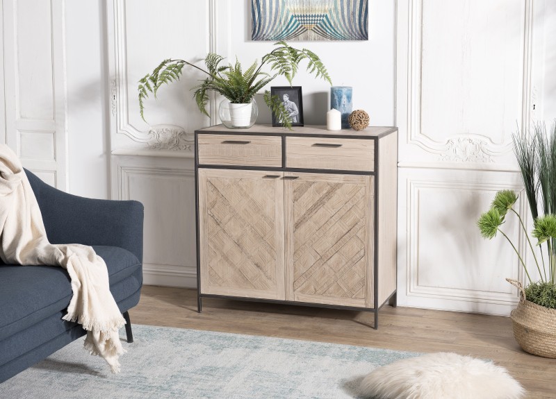 CARLA Buffet - Fir Wood and Metal 2 Doors 2 Drawers