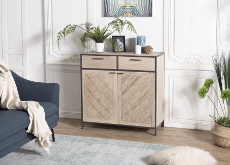 Buffet CARLA - Bois Sapin et Métal - 2 Portes 2 Tiroirs