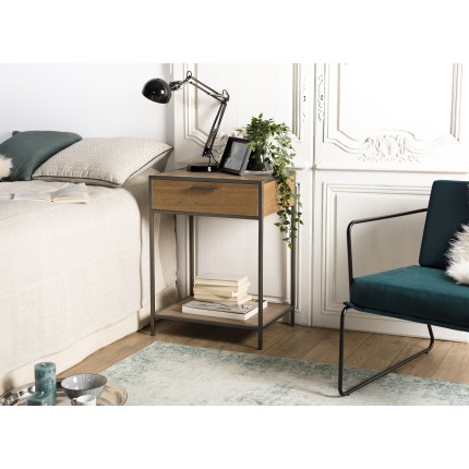 Chevet CARLA en bois de teck et métal