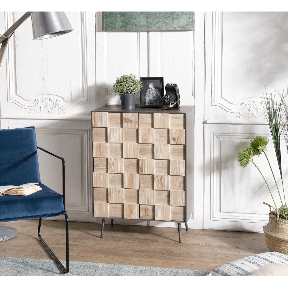 CARLA Sideboard 2 Doors Fir Wood and Metal Legs - Elegant Storage Solution CARLA Sideboard 2 Doors Fir Wood and Metal Legs - Elegant Storage Solution