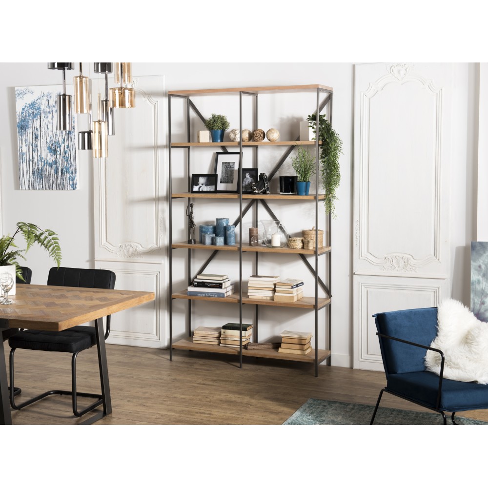 CARLA Shelving Unit - Teak and Metal Shelf with 5 Levels
