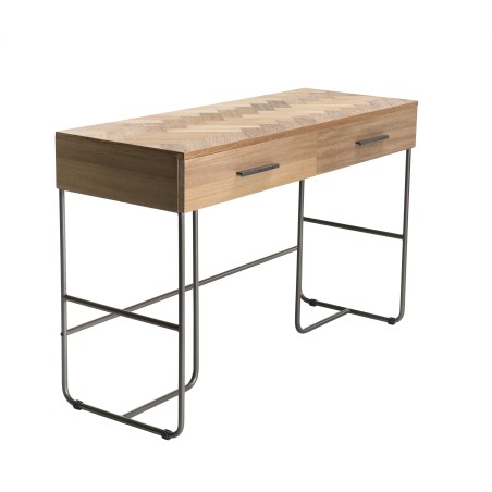 Bureau CARLA - Bois teck et métal noir - 2 tiroirs