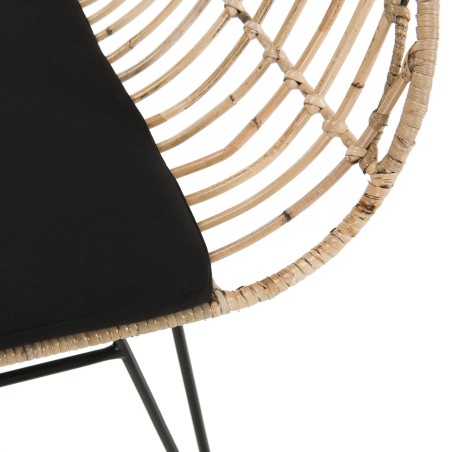 CAMILLE - 2 Seater Natural Rattan Sofa with Black Cushion